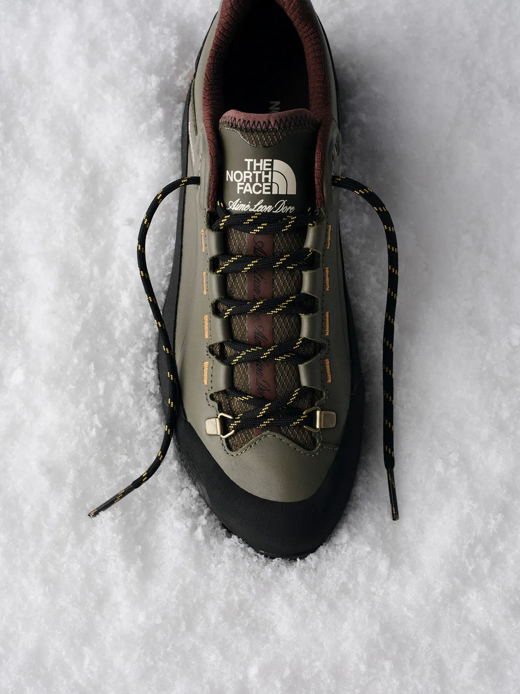 雪上に置かれたTHE NORTH FACE × Aimé Leon Doreのブーツ
