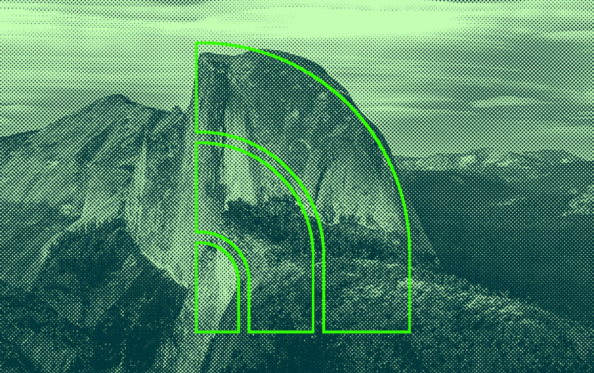 Yosemite Half Dome とロゴの由来を示す補助線