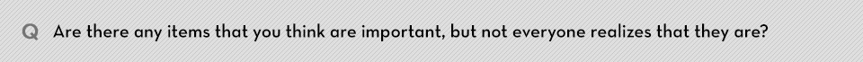Q. Are there any items that you think are important, but not everyone realizes that they are?