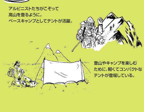 アルピニストたちがこぞって高山を登るように。ベースキャンプとしてテントが活躍。